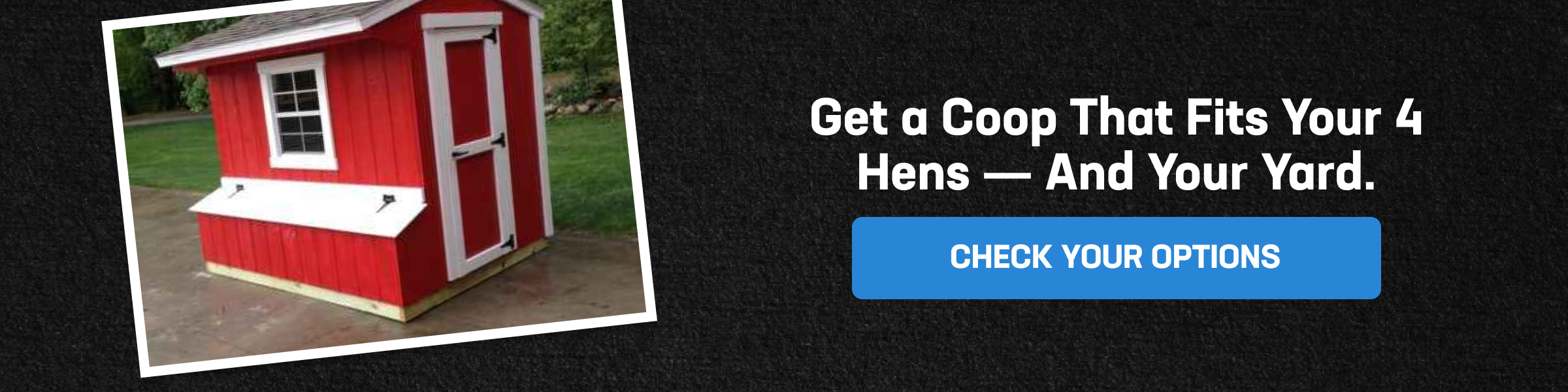 Chicken Coop for 4 Hens That Fits Your Yard Red wooden chicken coop displayed with call-to-action text encouraging homeowners to choose a chicken coop for 4 hens that fits their yard and space.