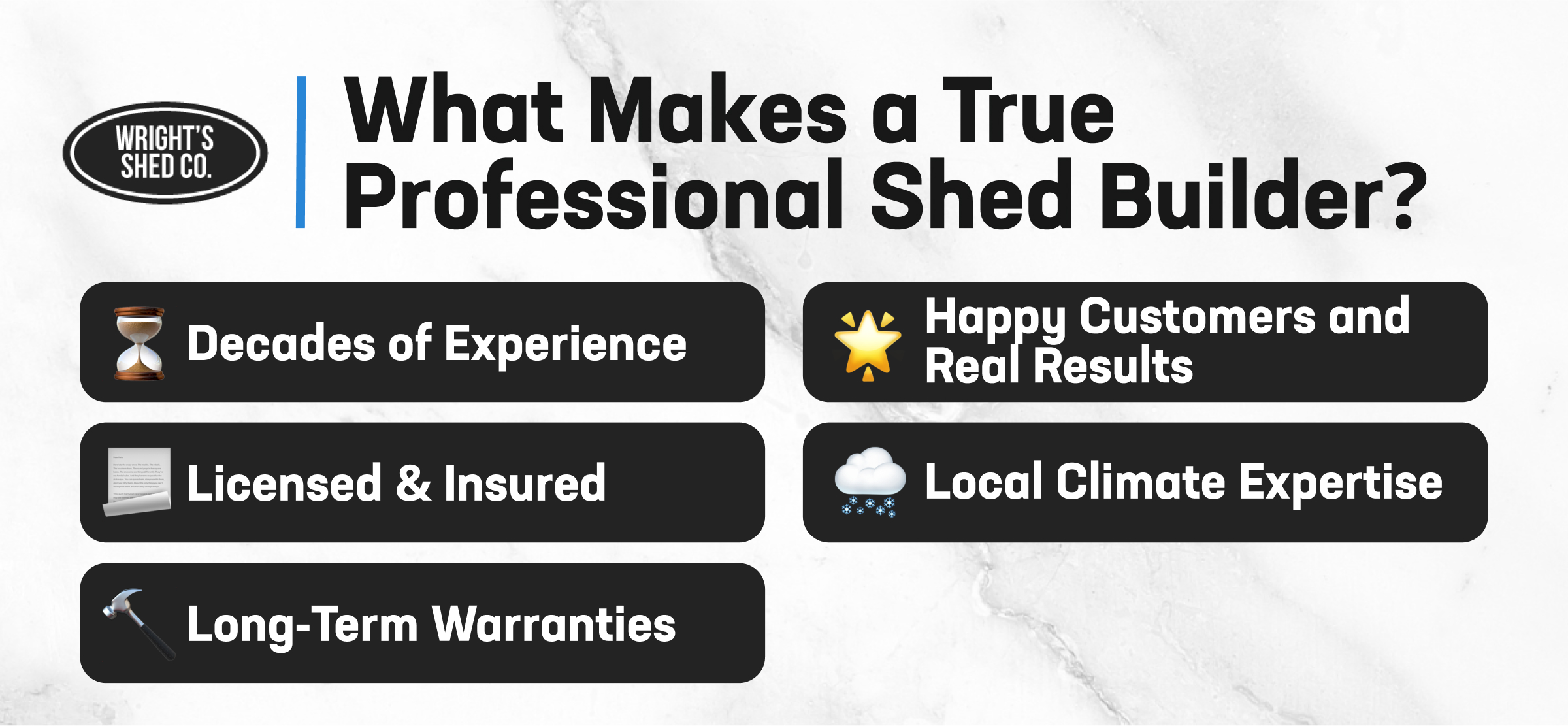 Wright’s Shed Co. highlights key traits of a professional shed builder including experience, warranties, and licensing