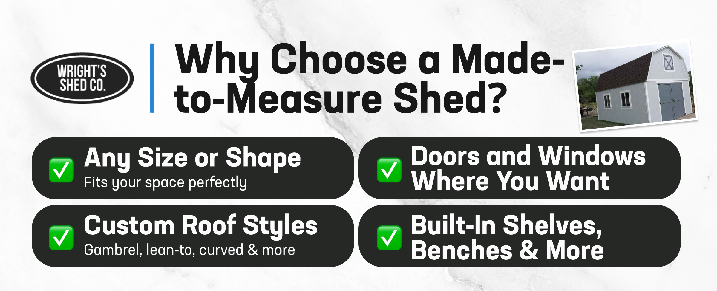 Benefits of choosing a made-to-measure wooden shed, including size, roof style, and custom features