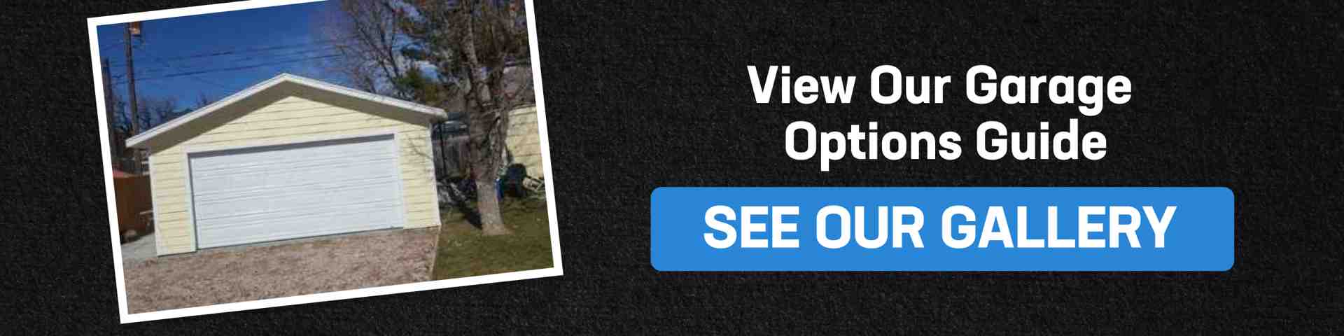 Banner showing a yellow garage with a call-to-action button inviting users to view and explore custom garages near me in the gallery
