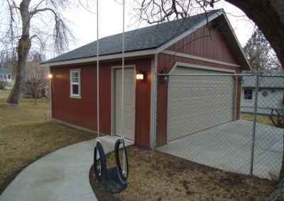 red detached garage side