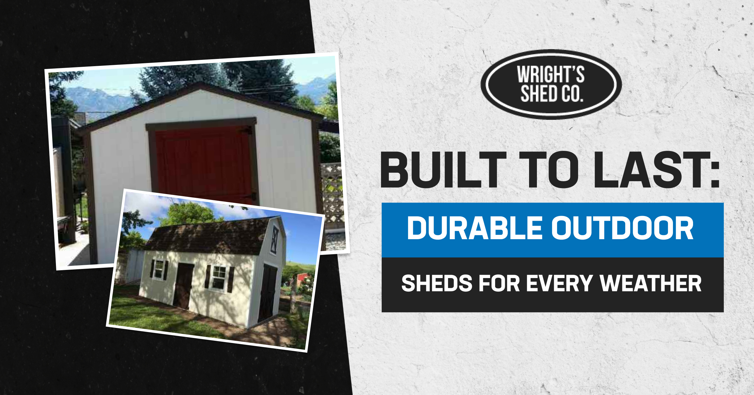 Two durable wood storage sheds designed to withstand various weather conditions, perfect for outdoor use.