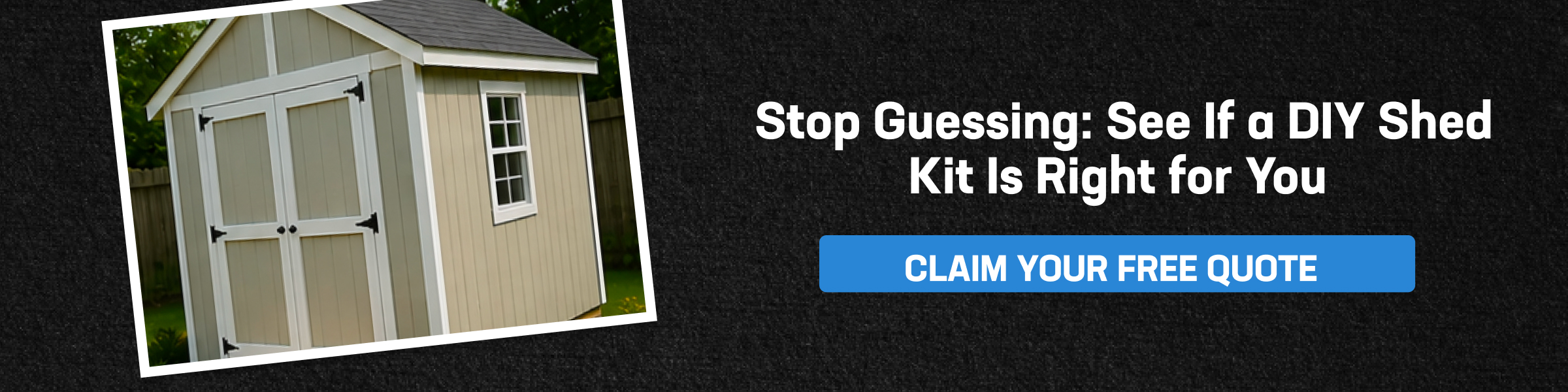 DIY shed kits featured with a completed backyard shed and a free quote call-to-action for buyers comparing options.