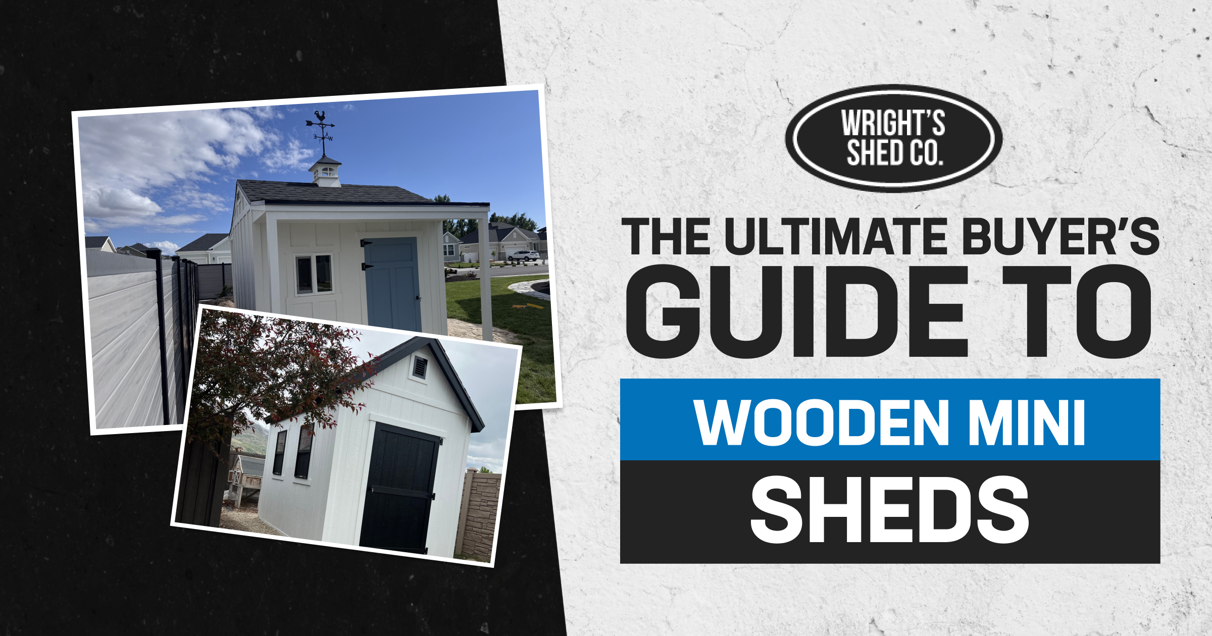 Collage of custom wooden mini shed designs by Wright’s Shed Co., showcasing various styles and features for wooden mini shed buyers.