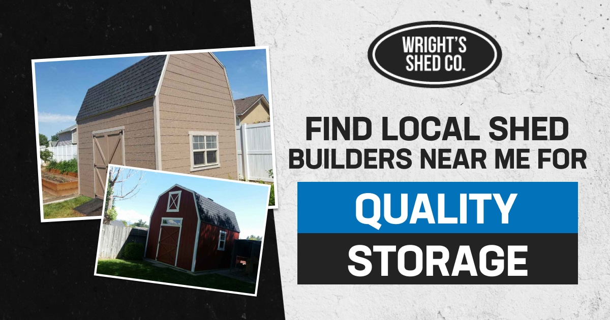 Two custom-built storage sheds in residential backyards, showcasing styles by local shed builders near me