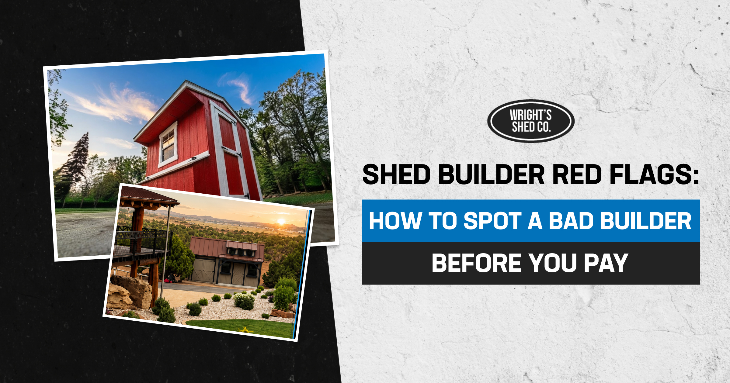 Shed Builder Red Flags to Avoid Shed builder red flags featured image showing custom sheds and warning signs to watch for before hiring a builder.