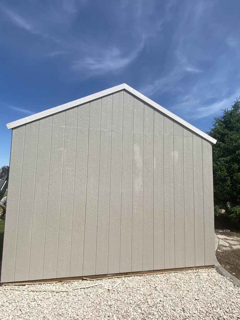 white roof trim on grey shed