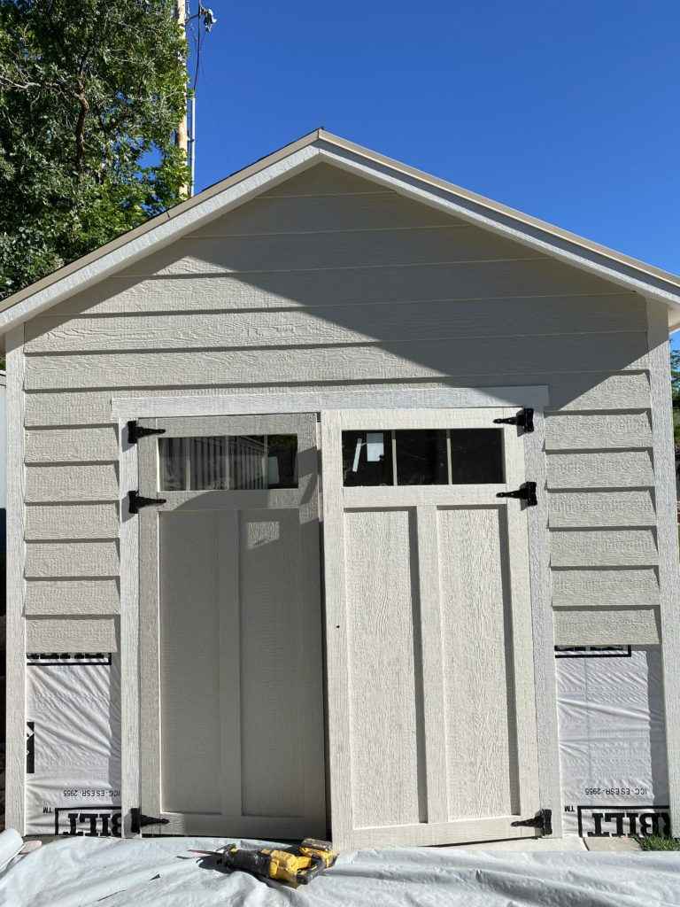 door trim on grey shed