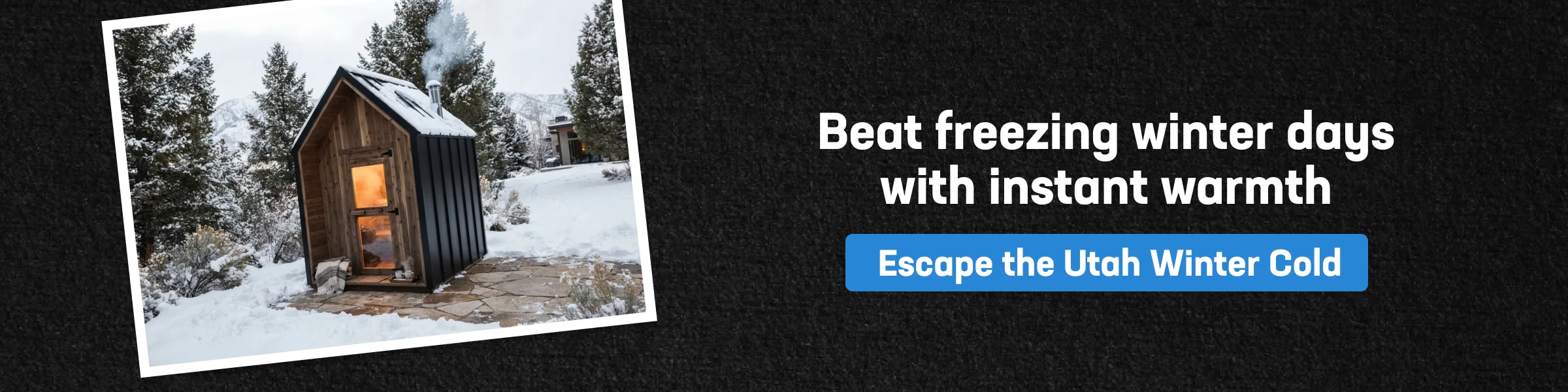 Snowy backyard setting with a heated wooden cabin built for using an outdoor sauna in winter weather effectively.