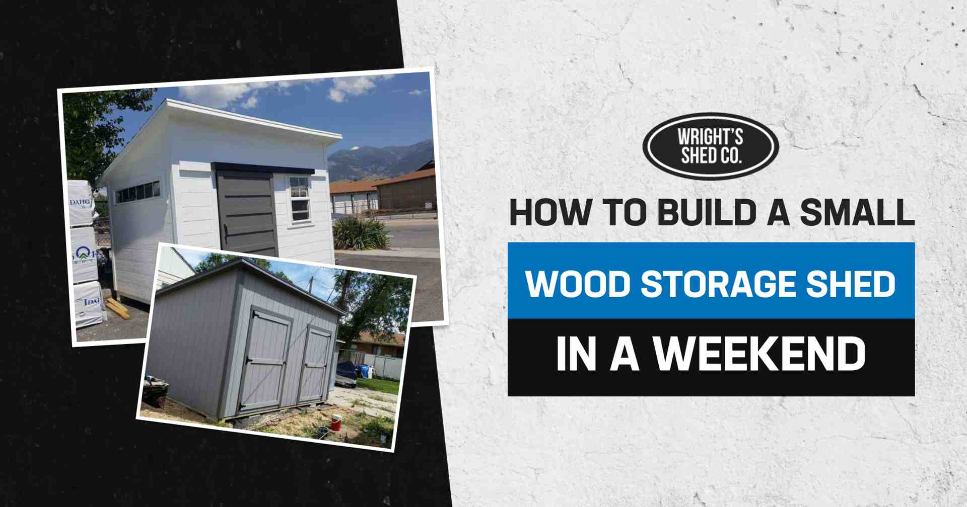 Two completed sheds side by side illustrating how to build a small wood storage shed in a weekend with simple materials