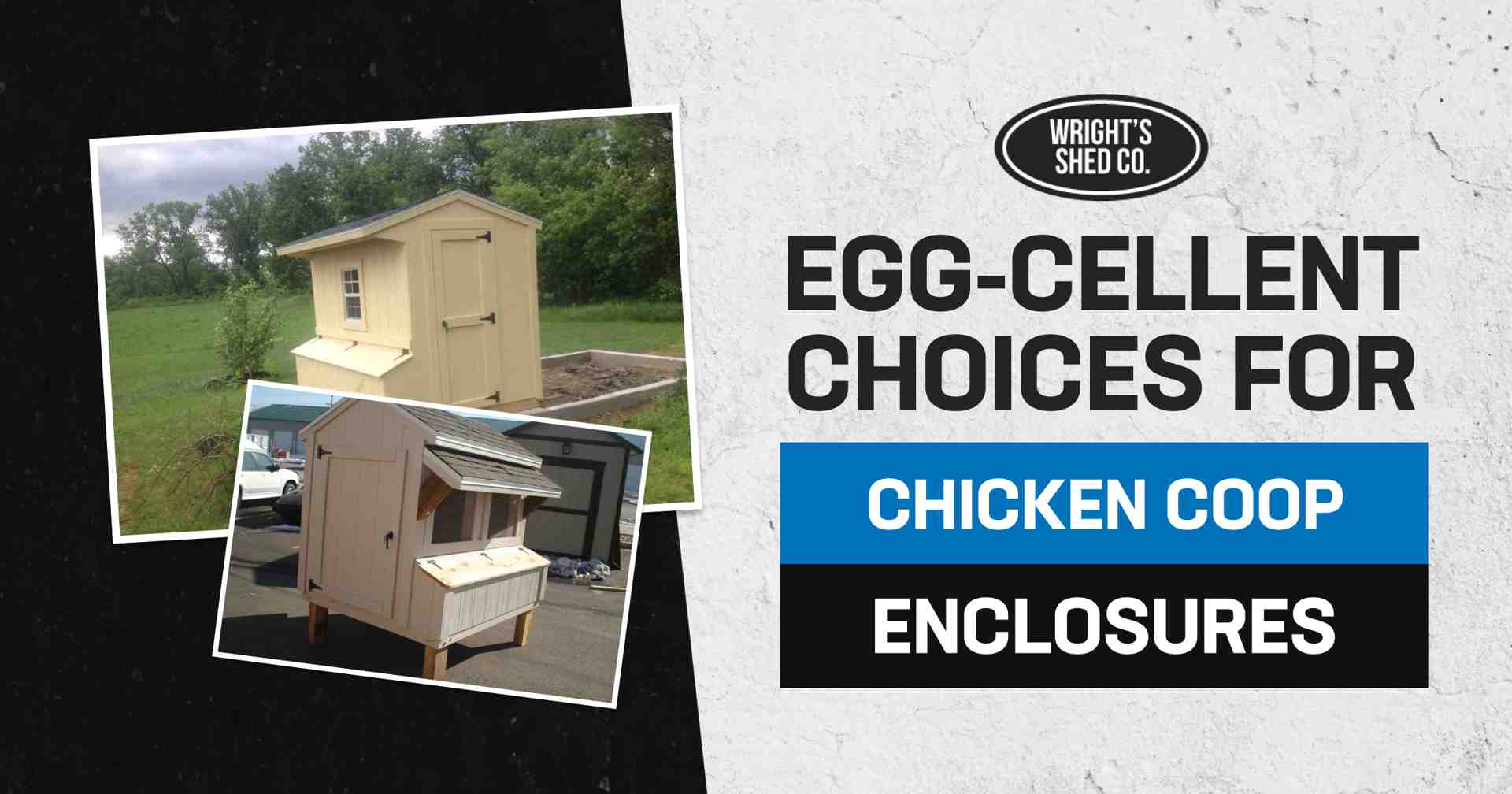 Two durable chicken coop enclosures from Wright’s Shed Co. designed for backyard poultry housing.